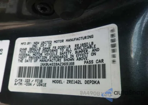 2010 Toyota Corolla S/Le/Xle z USA, uszkodzony, nr VIN 1NXBU4EE8AZ369168